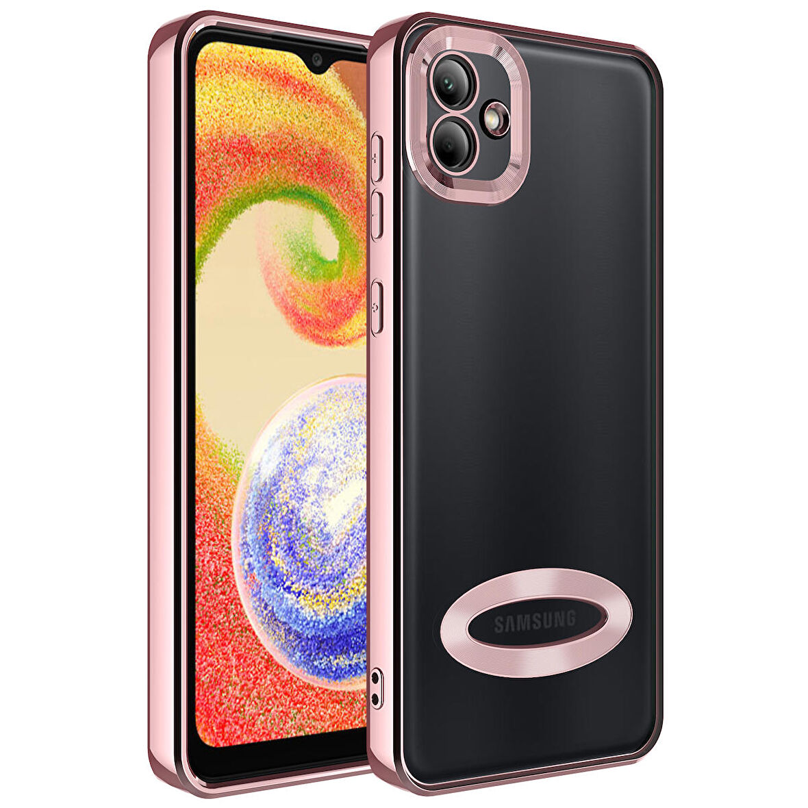 Galaxy A04 Uyumlu Kamera Korumalı Logo Gösteren Zore Omega Kapak-Rose Gold