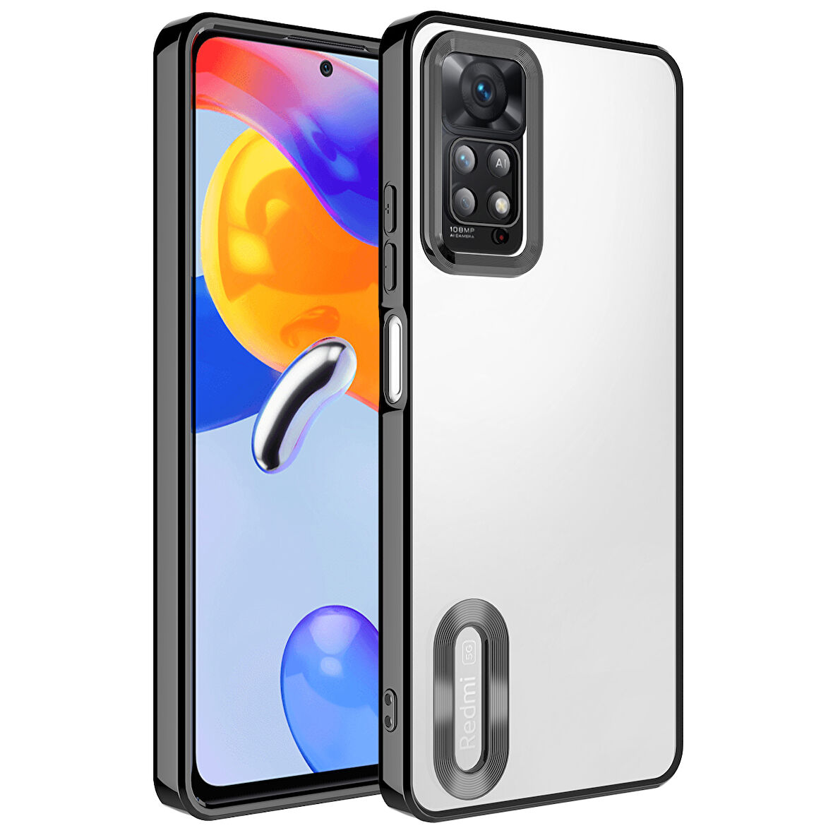 Xiaomi Redmi Note 11 Pro 5G Kılıf Kamera Korumalı Logo Gösteren Zore Omega Kapak-Siyah
