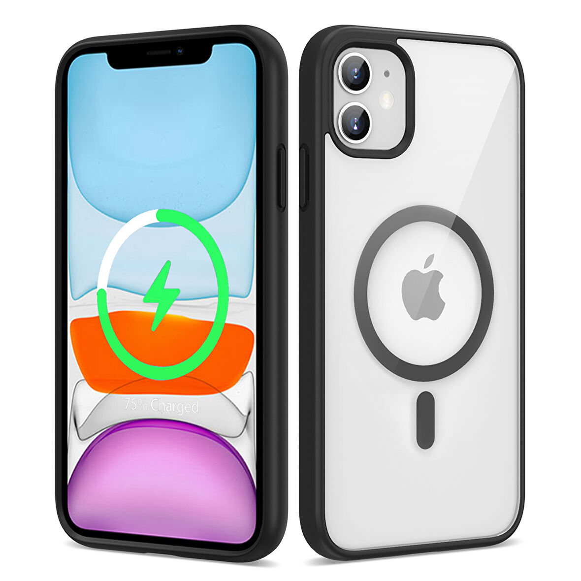 iPhone 12 Uyumlu Magsafe Wireless Şarj Özellikli Silikon Zore Ege Kılıf-Siyah