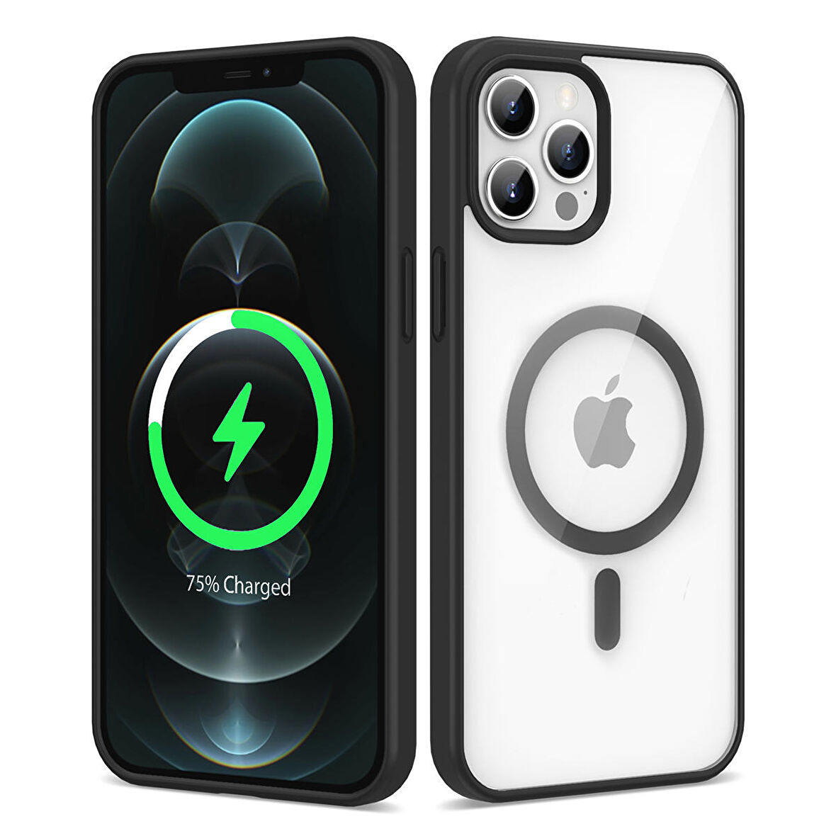 iPhone 12 Pro Uyumlu Magsafe Wireless Şarj Özellikli Silikon Zore Ege Kapak-Siyah