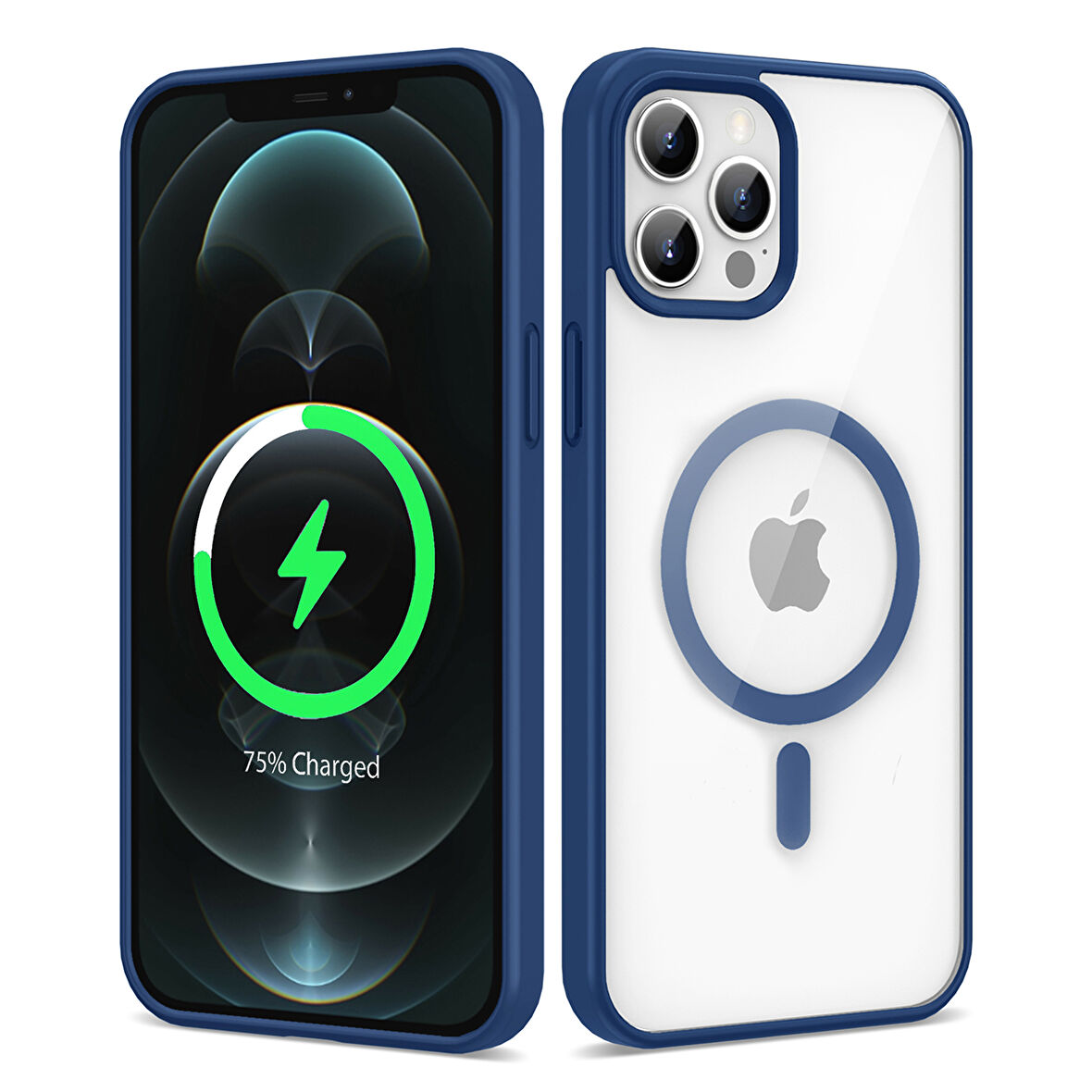 iPhone 12 Pro Uyumlu Magsafe Wireless Şarj Özellikli Silikon Zore Ege Kılıf-Mavi