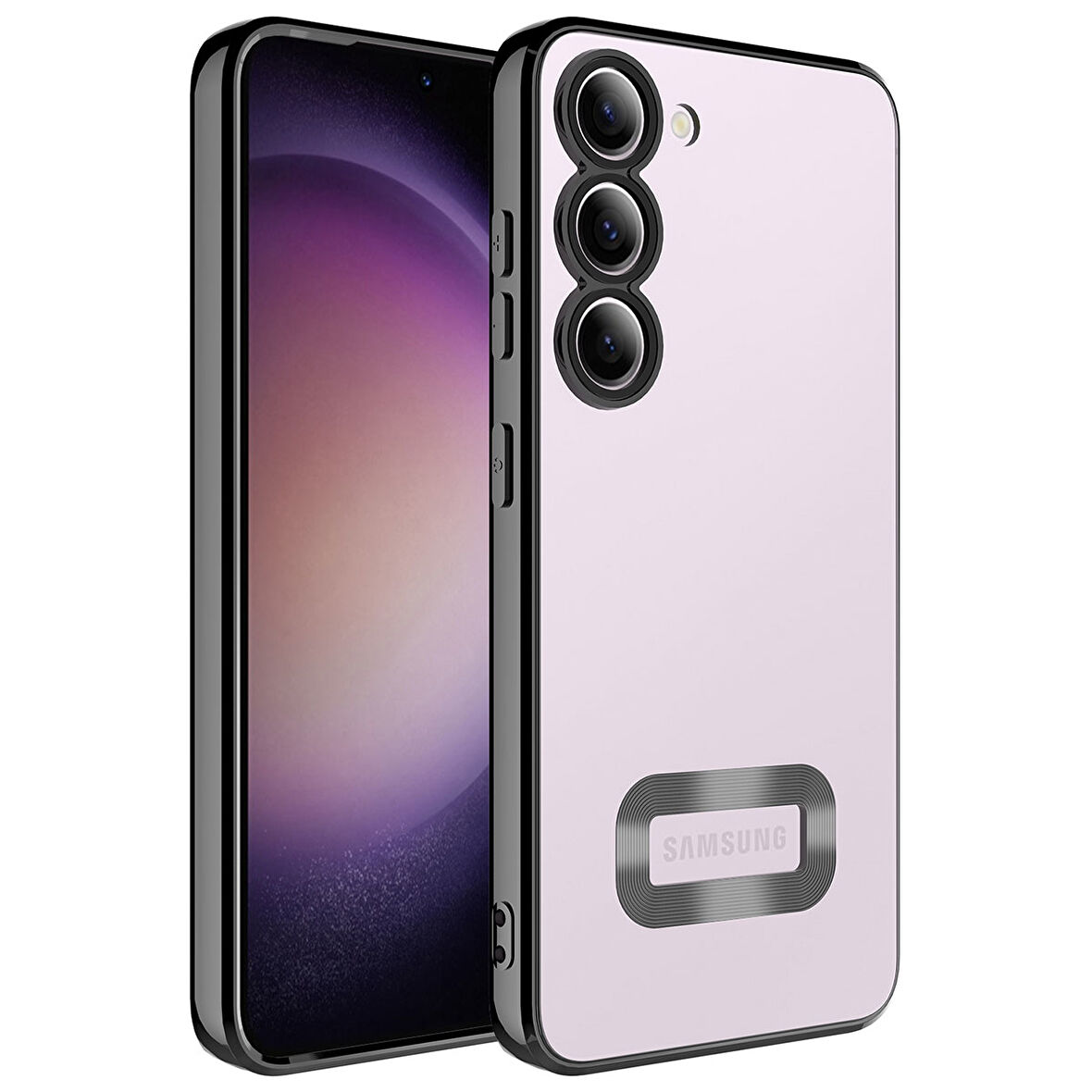 Galaxy S23 Uyumlu Kamera Korumalı Logo Gösteren Zore Omega Kılıf-Siyah