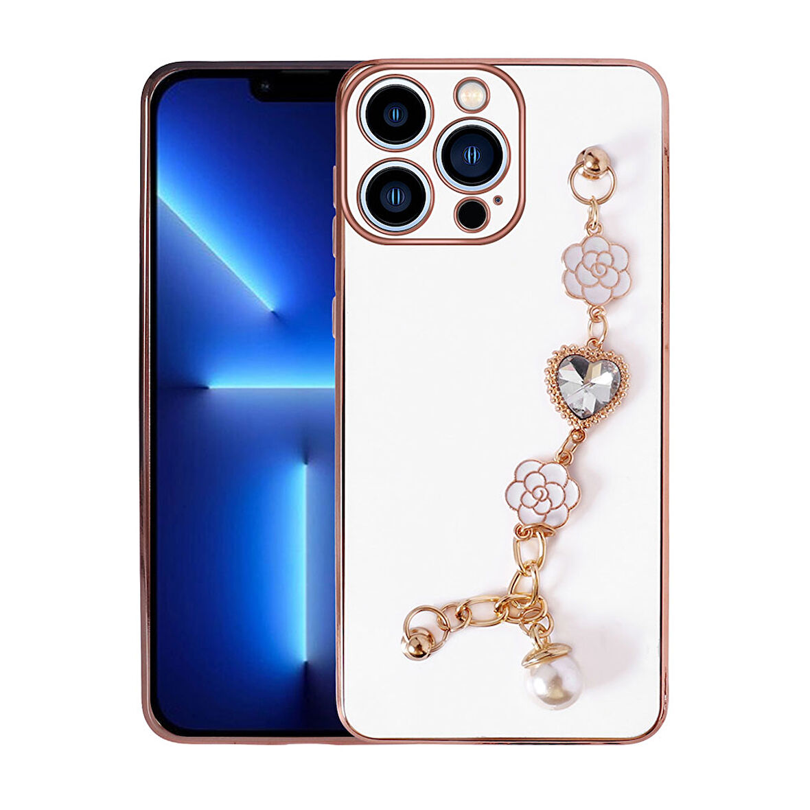iPhone 14 Pro Uyumlu El Tutamaçlı Kamera Korumalı Zore Taka Silikon Kılıf-Beyaz