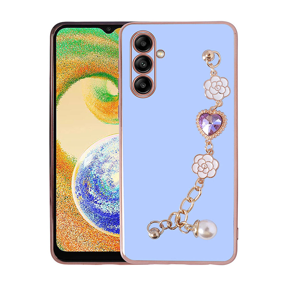 Galaxy A04S Uyumlu El Tutamaçlı Kamera Korumalı Zore Taka Silikon Kapak-Mor