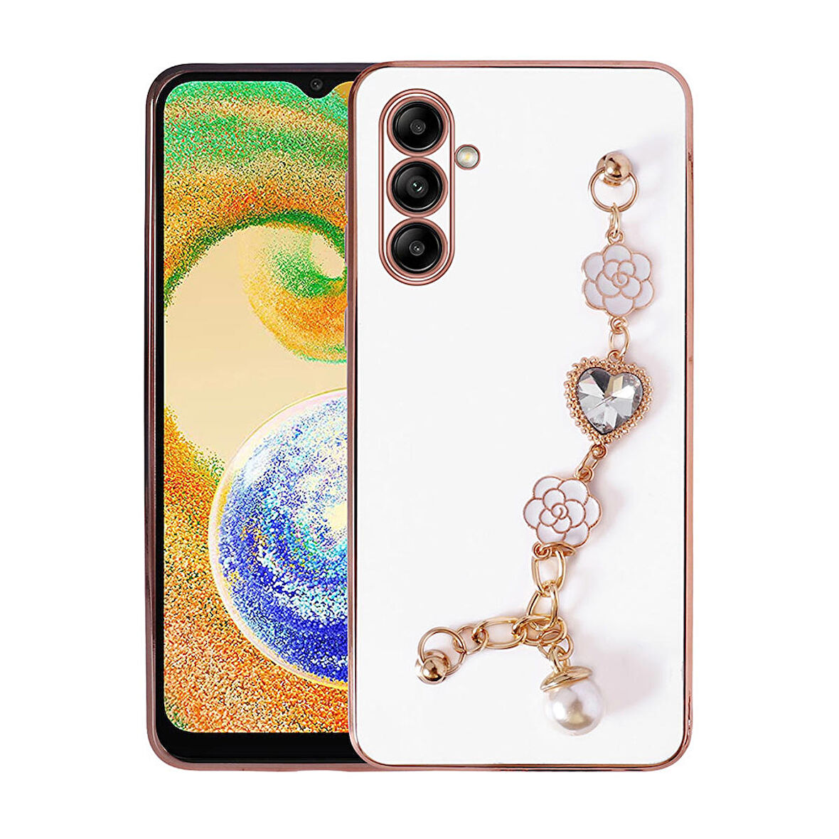 Galaxy A04S Uyumlu El Tutamaçlı Kamera Korumalı Zore Taka Silikon Kapak-Beyaz