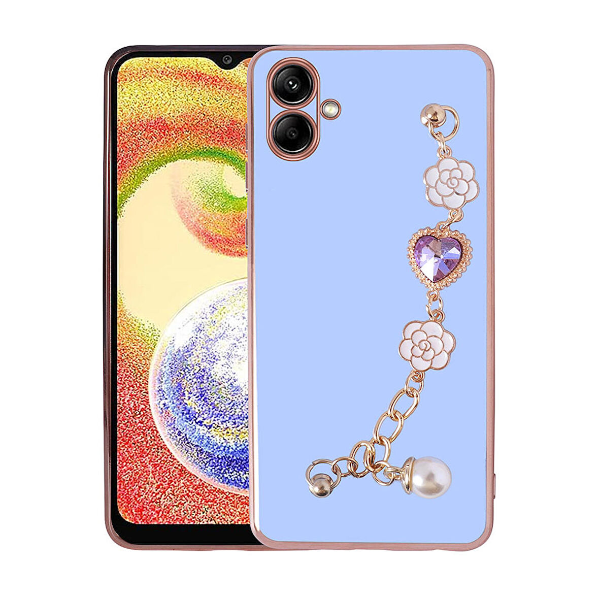 Galaxy A04 Uyumlu El Tutamaçlı Kamera Korumalı Zore Taka Silikon Kapak-Mor