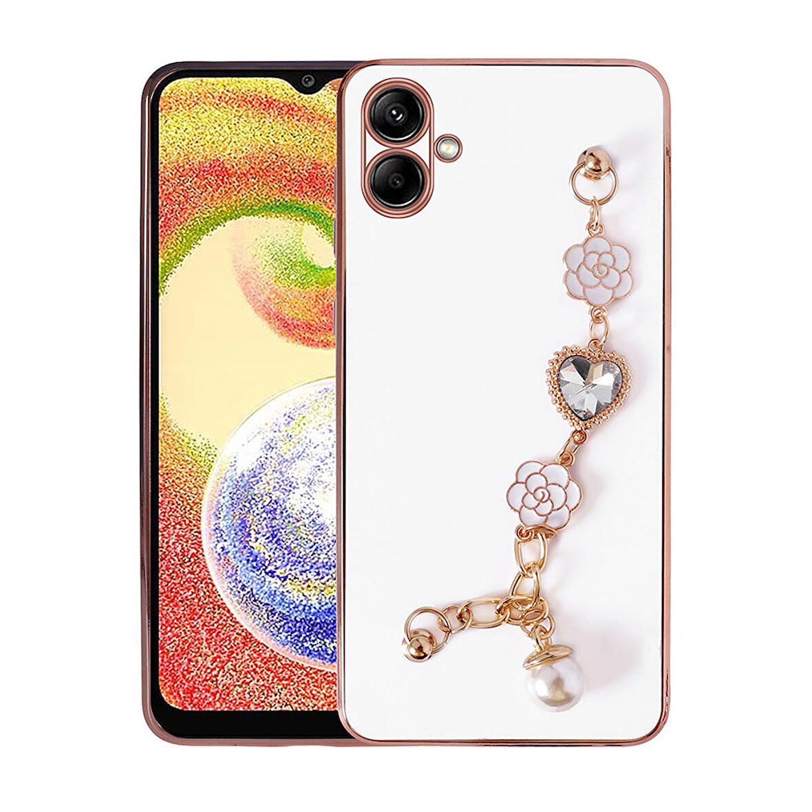 Galaxy A04 Uyumlu El Tutamaçlı Kamera Korumalı Zore Taka Silikon Kapak-Beyaz