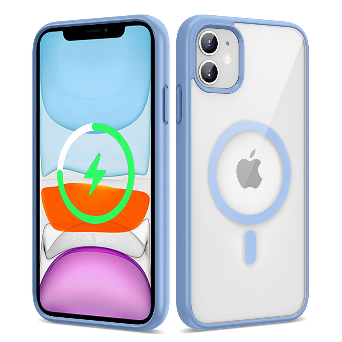 iPhone 11 Uyumlu Magsafe Wireless Şarj Özellikli Silikon Zore Ege Kılıf-Mavi Açık