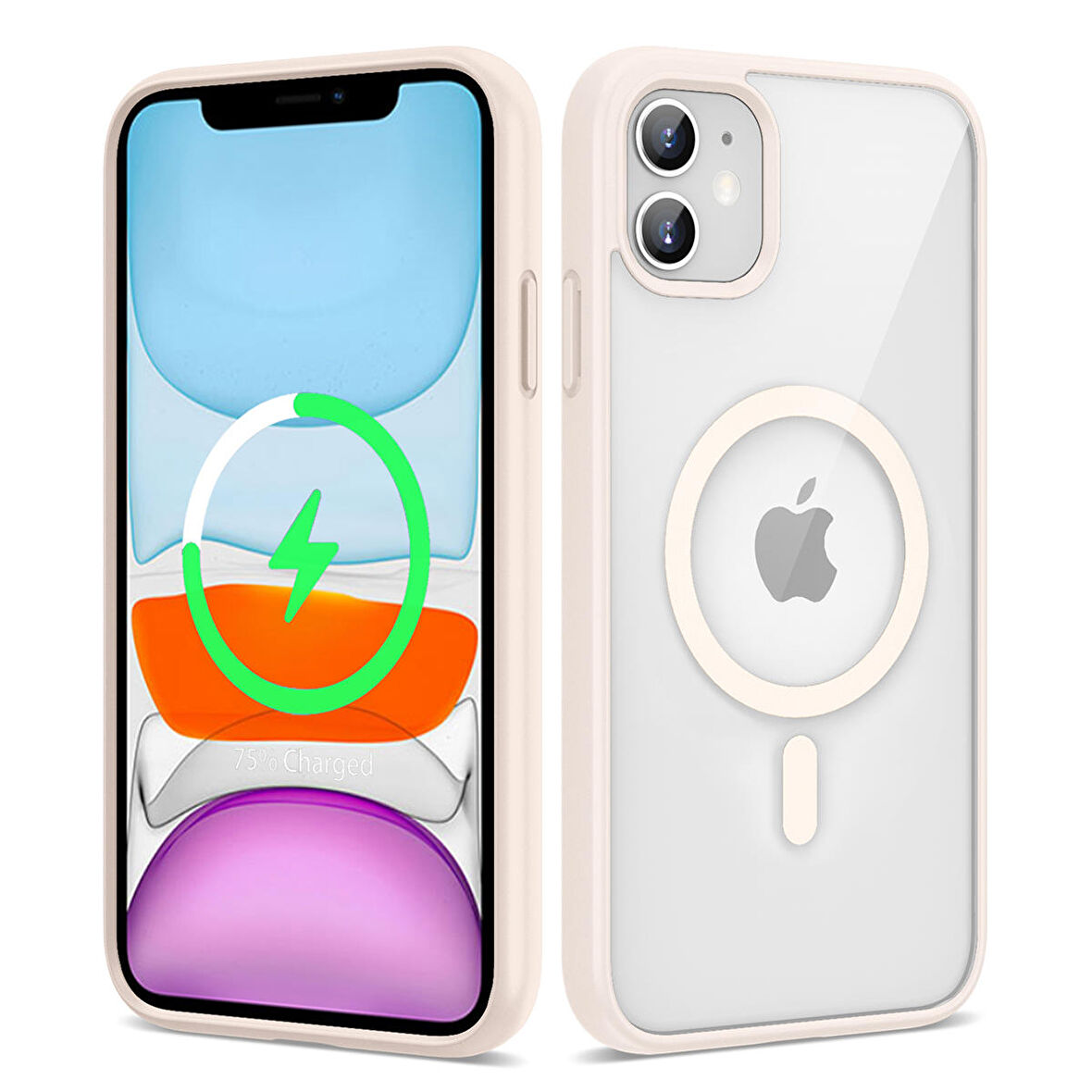 iPhone 11 Uyumlu Magsafe Wireless Şarj Özellikli Silikon Zore Ege Kapak-Pembe