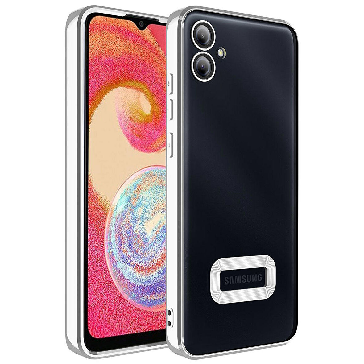 Galaxy A04E Uyumlu Kamera Korumalı Logo Gösteren Zore Omega Kapak-Gümüş