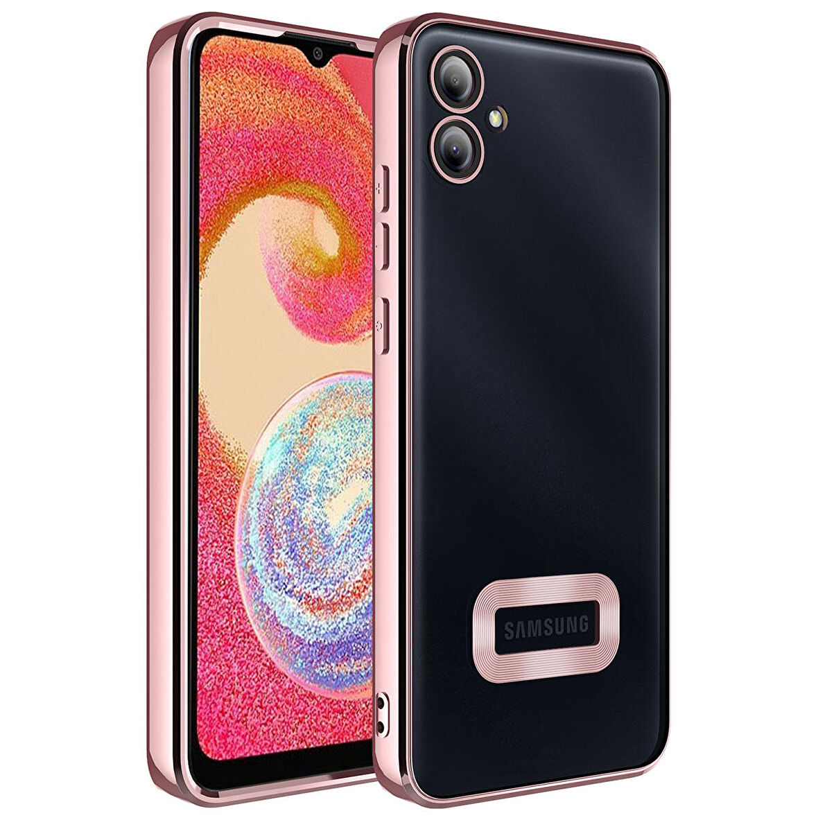 Galaxy A04E Uyumlu Kamera Korumalı Logo Gösteren Zore Omega Kapak-Rose Gold