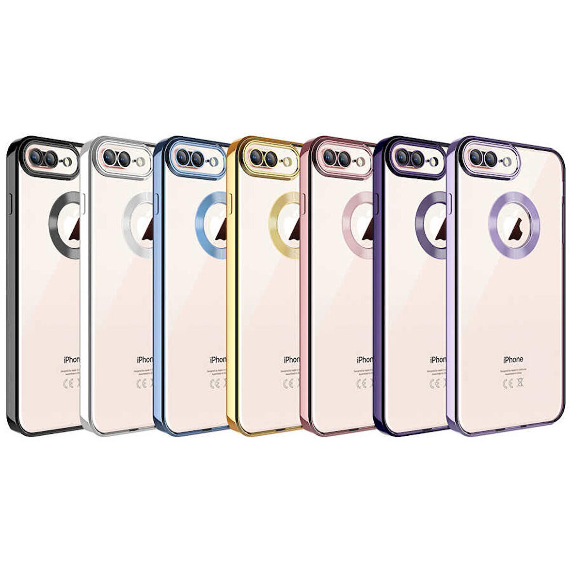 iPhone 8 Plus Logo Detaylı Kenarları Renkli Kamera Korumalı Luxury Omega Kılıf