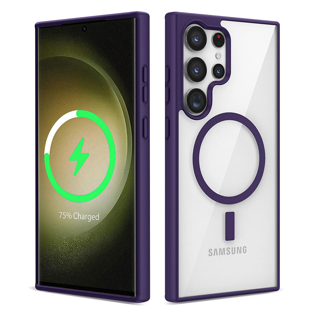 Galaxy S23 Ultra Uyumlu Magsafe Wireless Şarj Özellikli Silikon Ensueno Ege Kapak-Mor