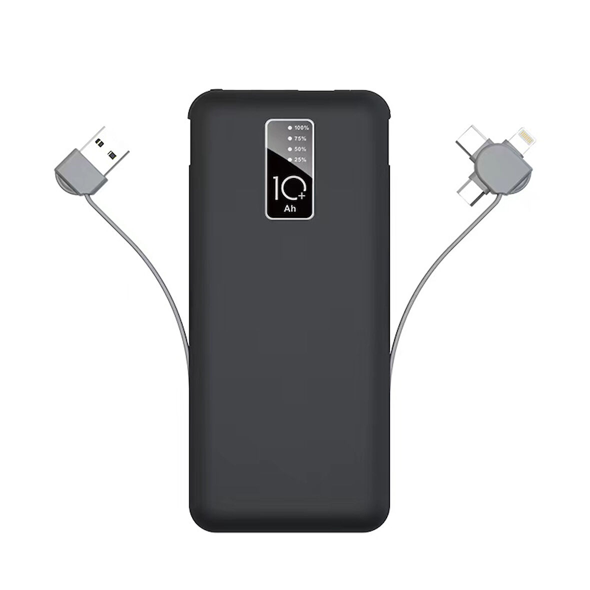 Siyah PW-05 Hızlı Led Göstergeli Micro Lightning Type-C Kablolu Taşınabilir Powerbank 10000mAh Zore