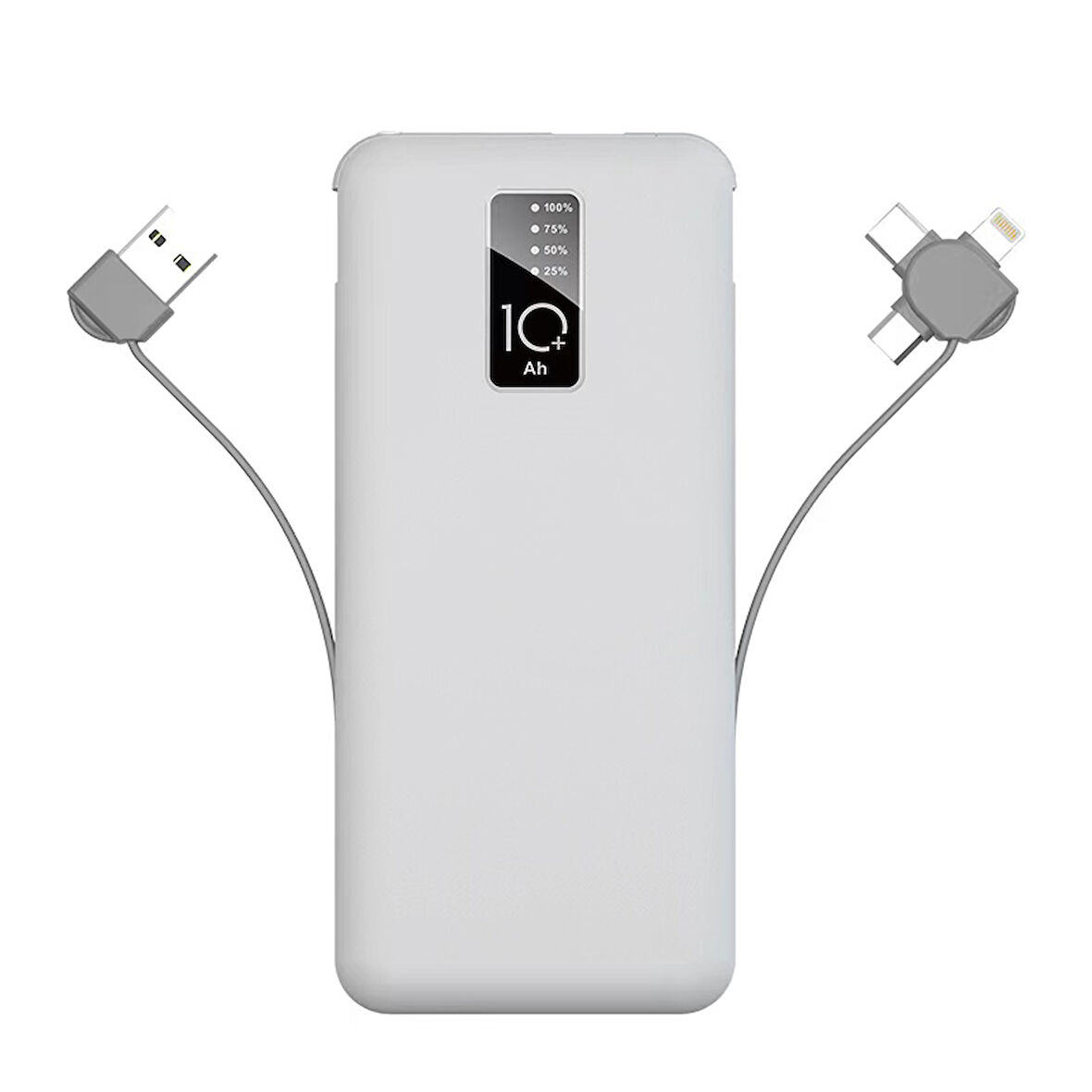 Beyaz PW-05 Hızlı Led Göstergeli Micro Lightning Type-C Kablolu Taşınabilir Powerbank 10000mAh Zore