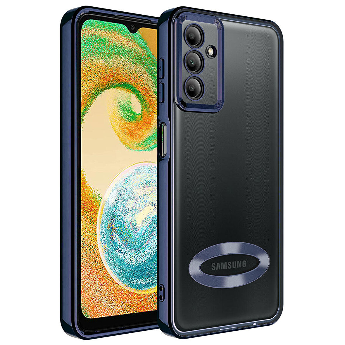 Galaxy A14 Uyumlu Kamera Korumalı Logo Gösteren Zore Omega Kapak-Lacivert