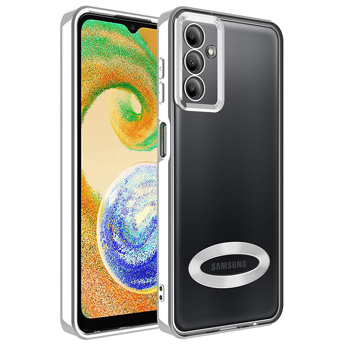 Galaxy A14 Uyumlu Kamera Korumalı Logo Gösteren Zore Omega Kapak-Gümüş