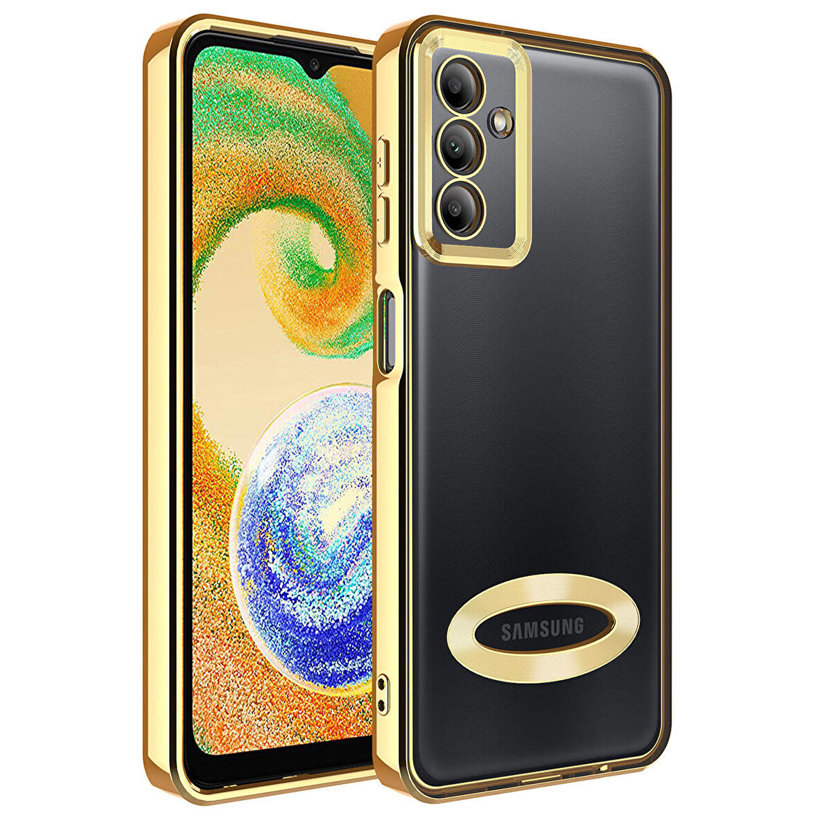 Galaxy A14 Uyumlu Kamera Korumalı Logo Gösteren Zore Omega Kapak-Gold