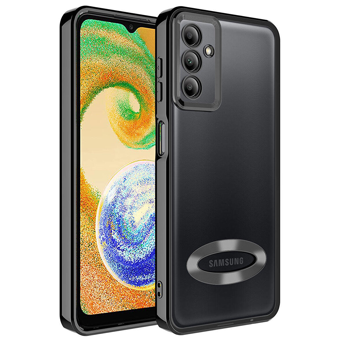 Galaxy A24 Uyumlu Kamera Korumalı Logo Gösteren Zore Omega Kapak-Siyah