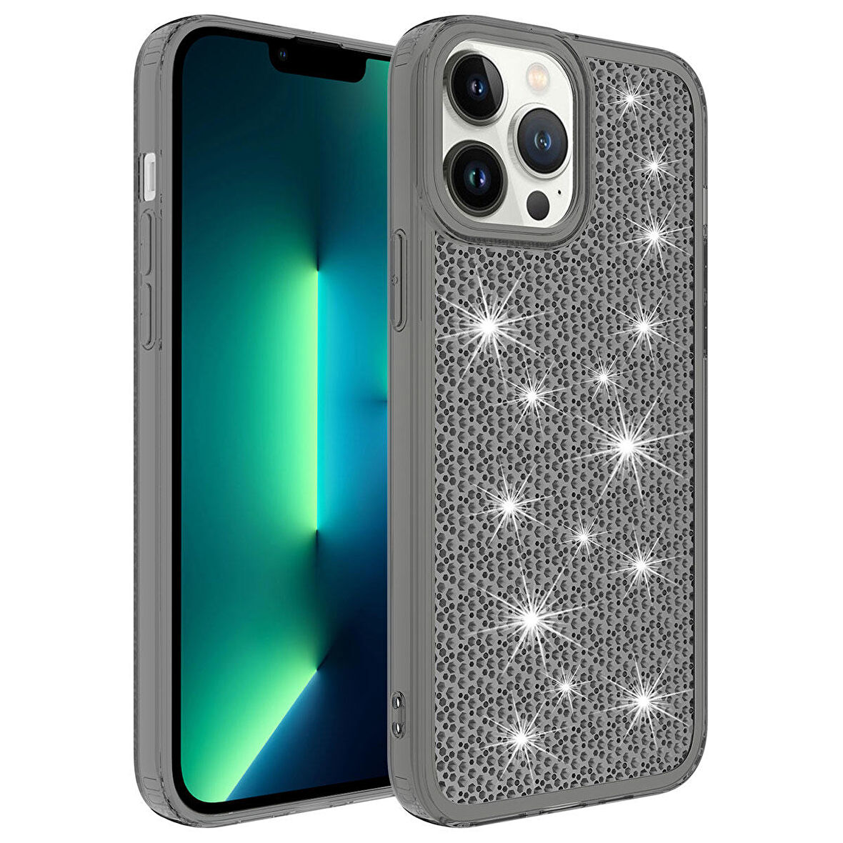 iPhone 13 Pro Uyumlu Airbagli Parlak Tasarımlı Zore Snow Kapak-Siyah