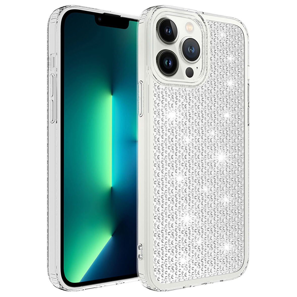 iPhone 13 Pro Uyumlu AirBagli Parlak Tasarımlı Zore Snow Kılıf-Renksiz