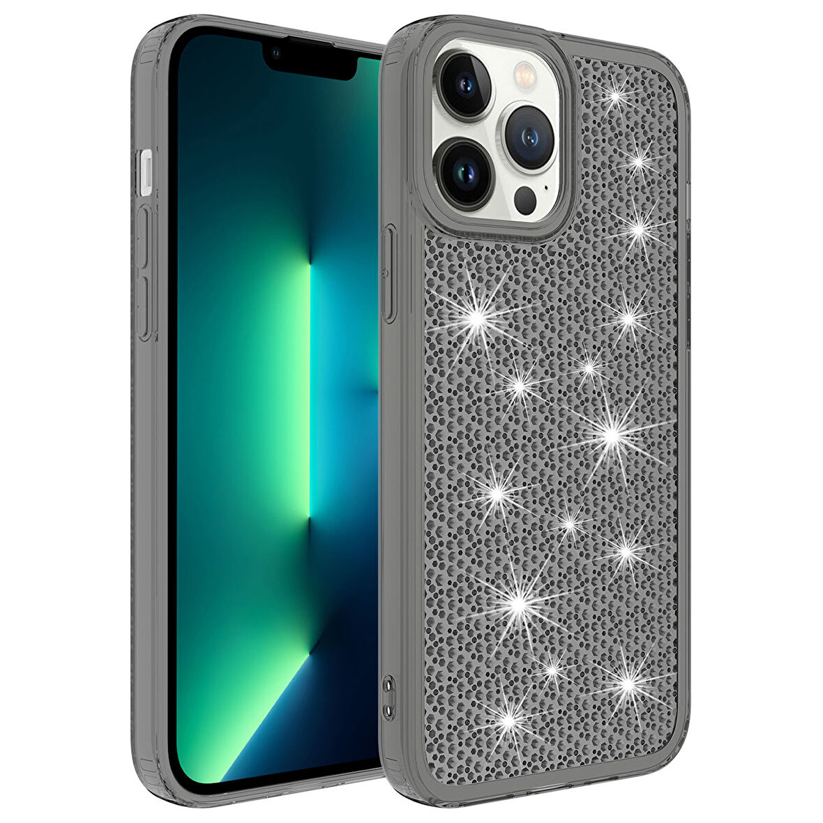 Apple iPhone 13 Pro Max Kılıf Airbagli Parlak Tasarımlı Zore Snow Kapak-Siyah