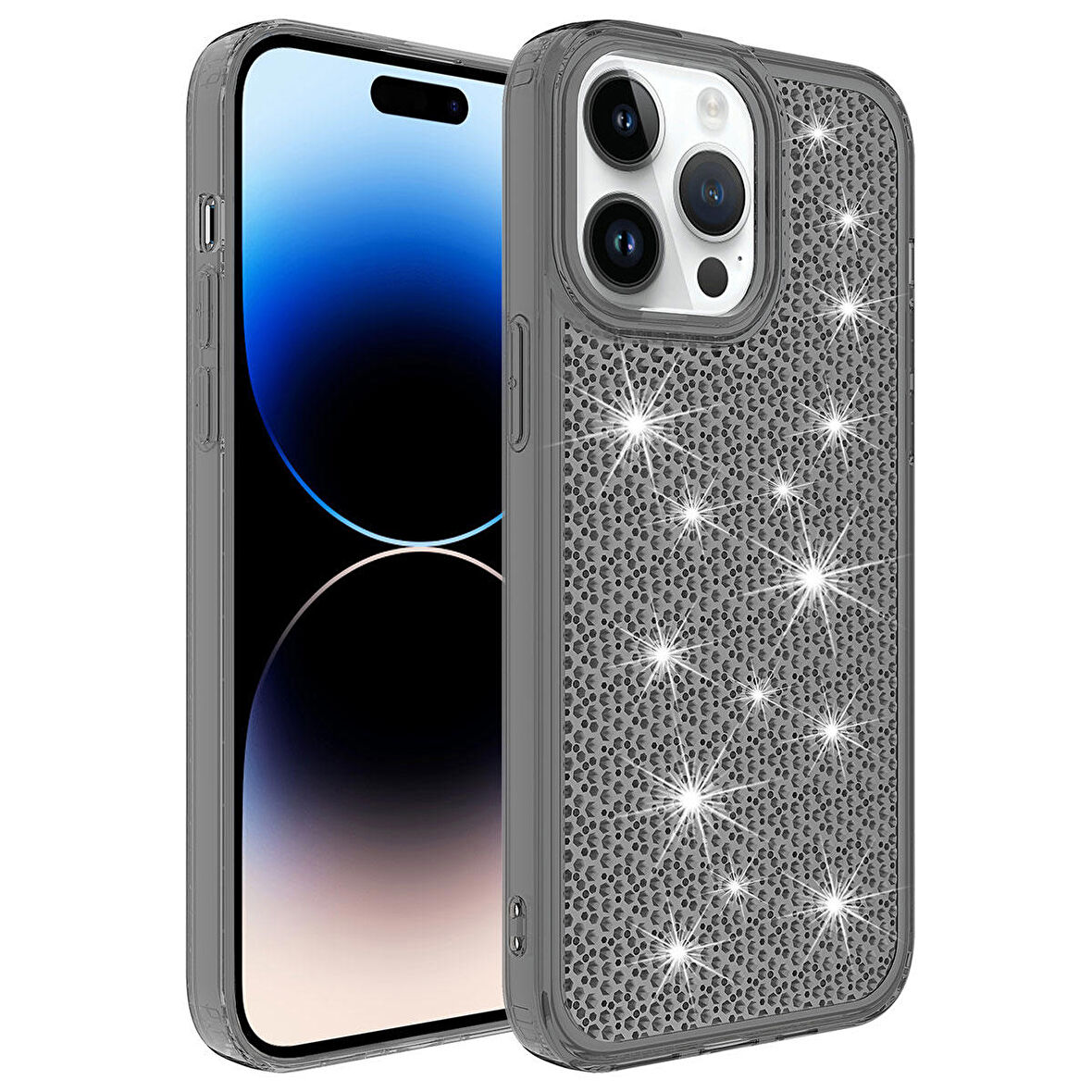 iPhone 14 Pro Uyumlu Airbagli Parlak Tasarımlı Zore Snow Kapak-Siyah