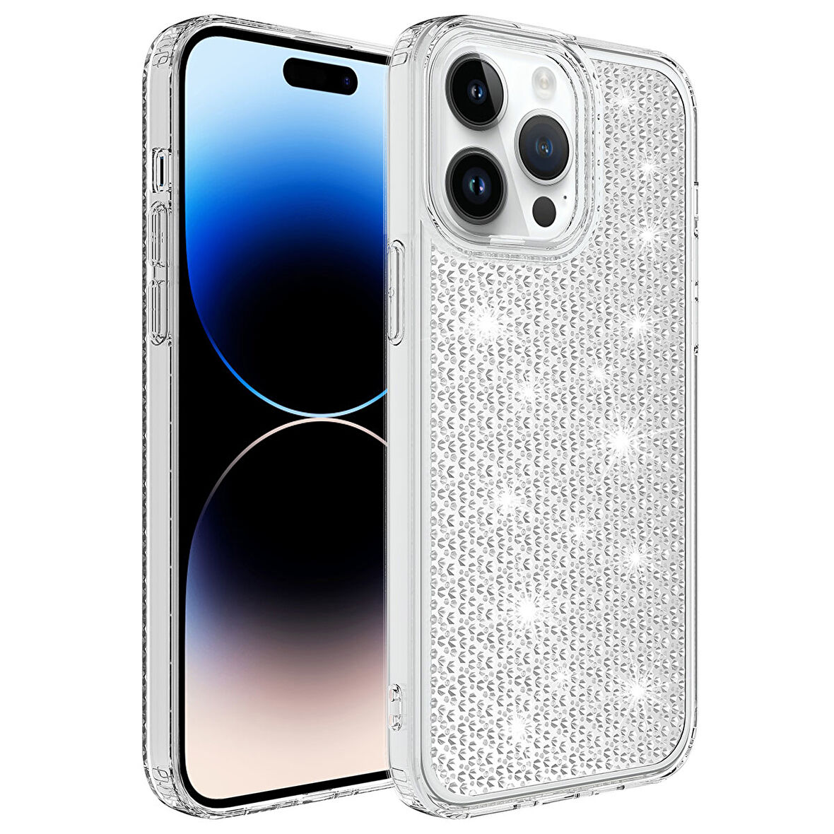 iPhone 14 Pro Uyumlu AirBagli Parlak Tasarımlı Zore Snow Kılıf-Renksiz