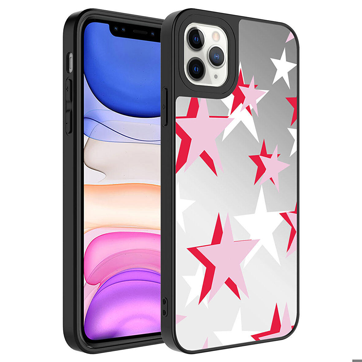 iPhone 11 Pro Uyumlu Aynalı Desenli Kamera Korumalı Parlak Zore Mirror Kapak-Yıldız