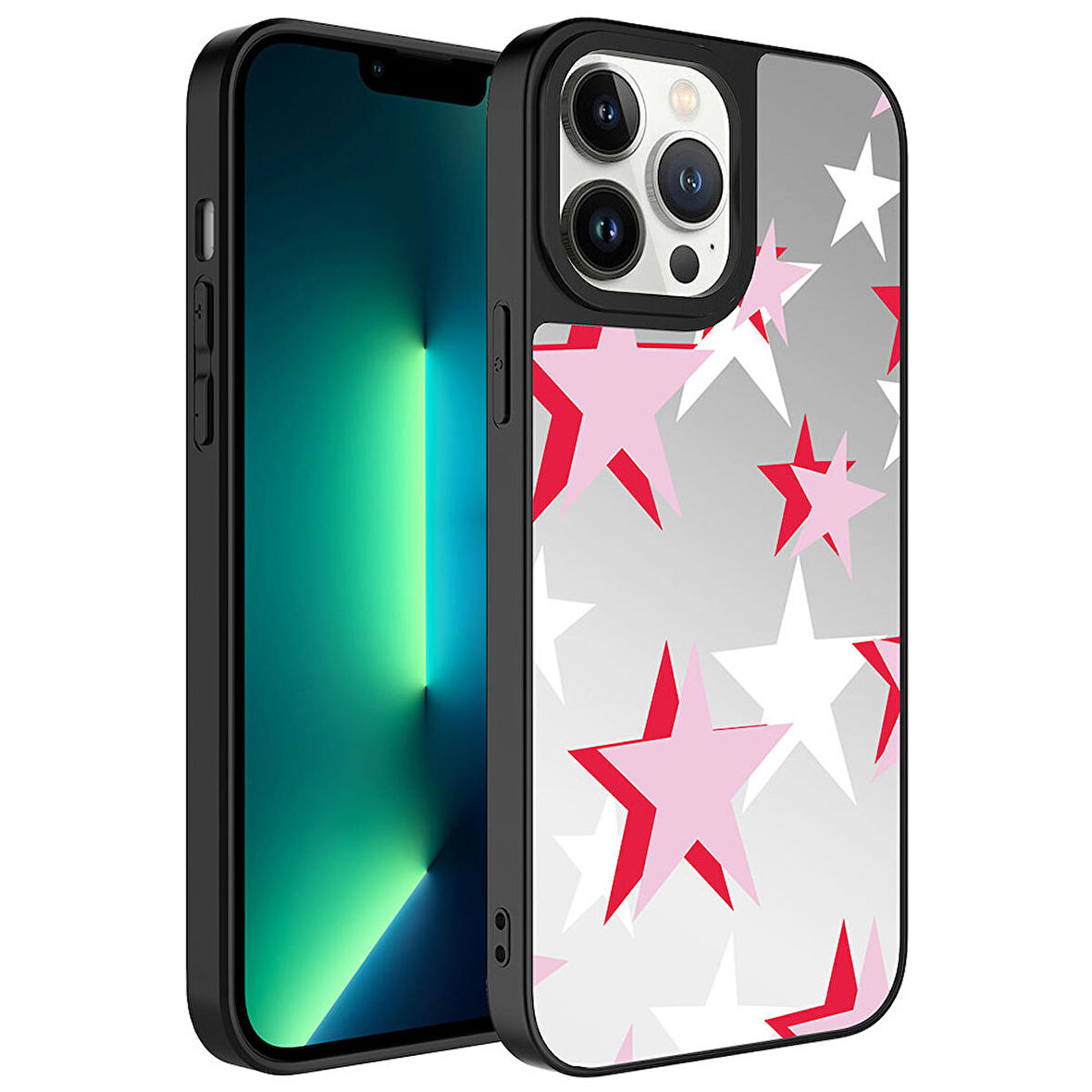 iPhone 13 Pro Max Uyumlu Aynalı Desenli Kamera Korumalı Parlak Zore Mirror Kapak-Yıldız