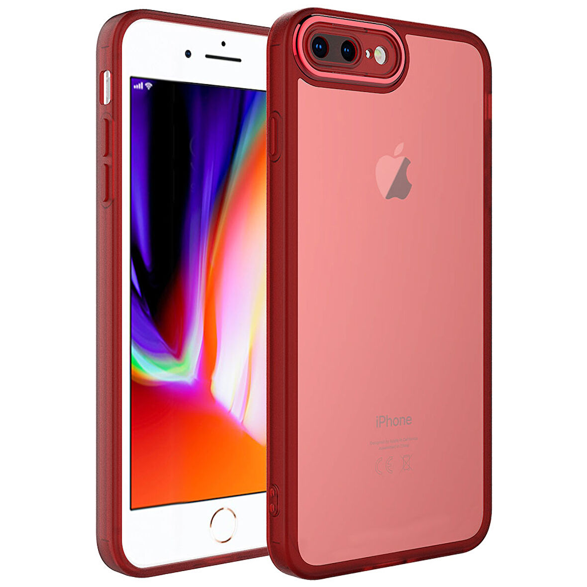 Apple iPhone 8 Plus Kılıf Kamera Korumalı Transparan Zore Post Kapak-Kırmızı