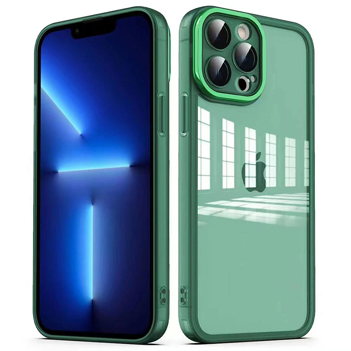 iPhone 13 Pro Uyumlu Kamera Korumalı Transparan Zore Post Kapak-Koyu Yeşil