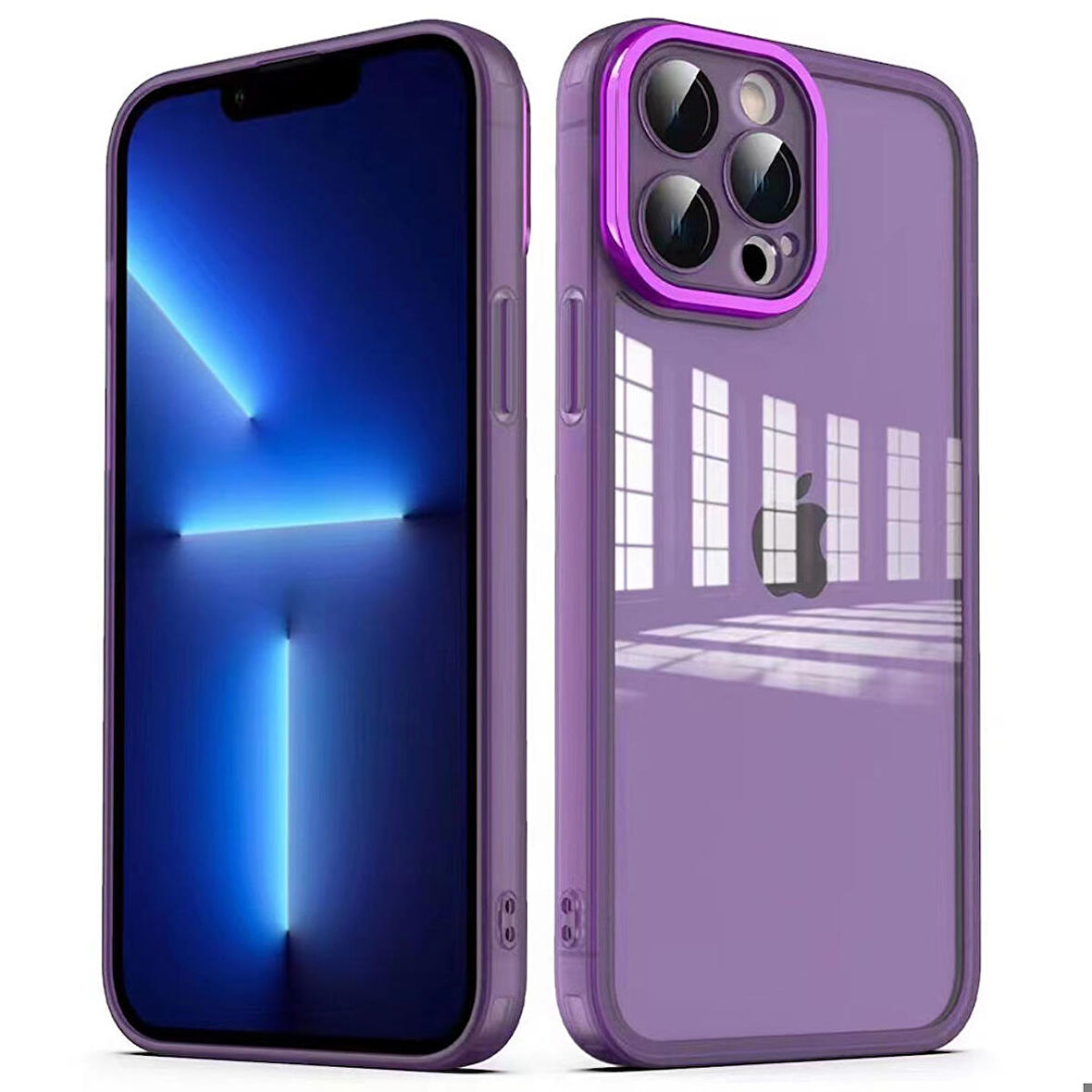 iPhone 13 Pro Max Uyumlu Kamera Korumalı Transparan Zore Post Kapak-Derin Mor