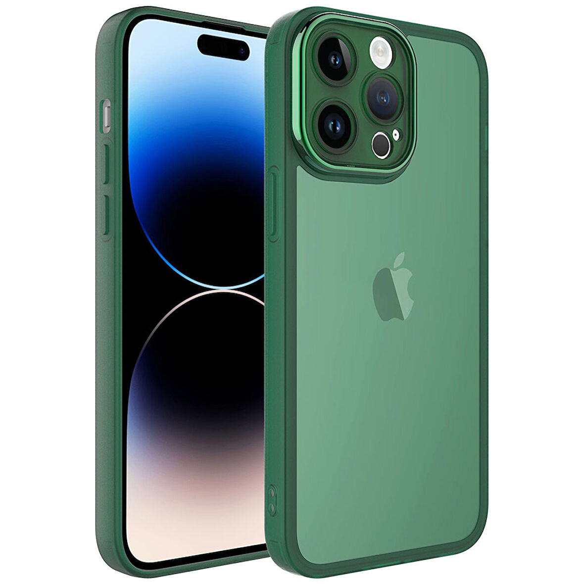 iPhone 14 Pro Max Uyumlu Kamera Korumalı Transparan Zore Post Kılıf-Koyu Yeşil
