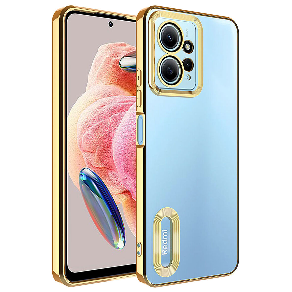 Xiaomi Redmi Note 12 4G Kılıf Kamera Korumalı Logo Gösteren Zore Omega Kapak-Gold