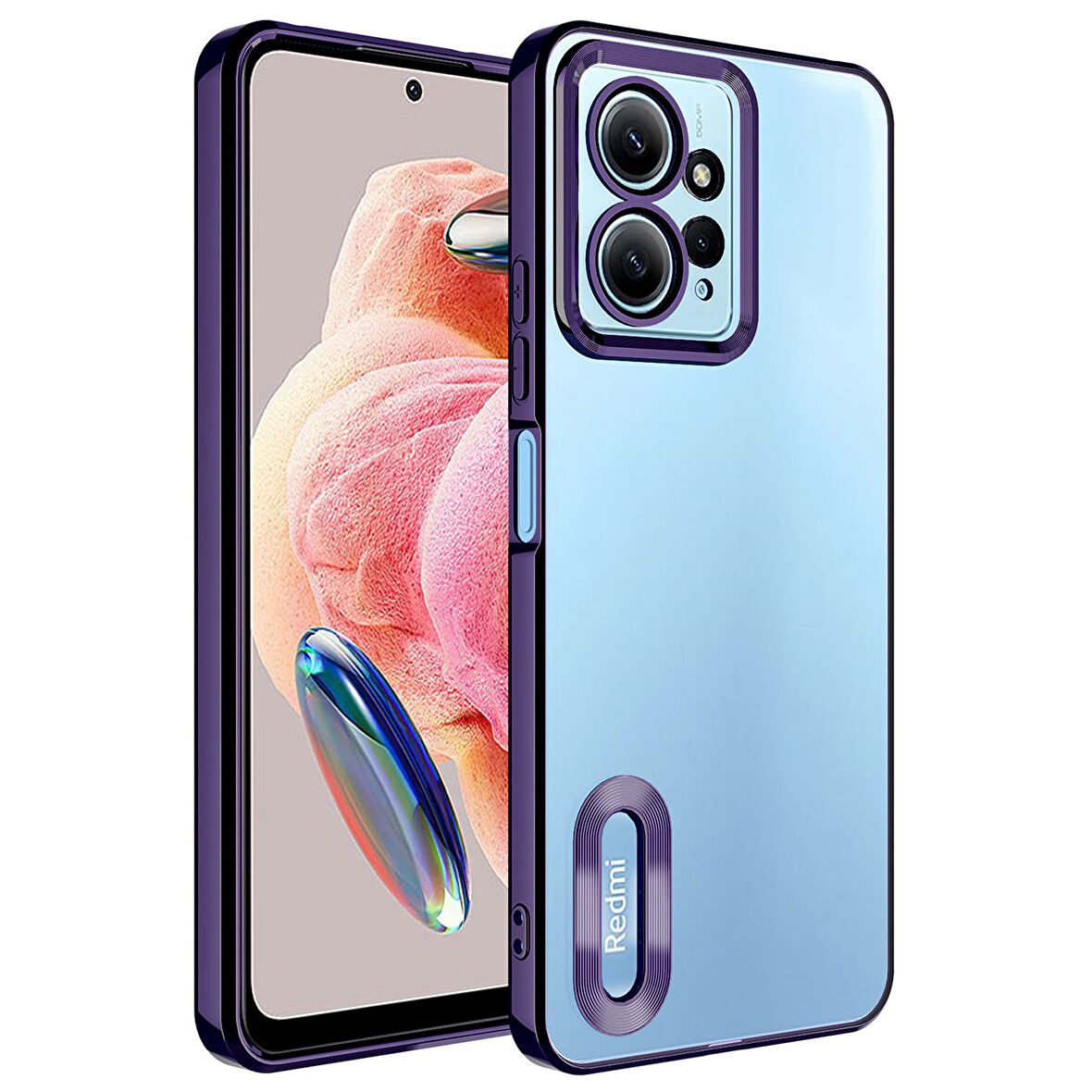 Xiaomi Redmi Note 12 4G Kılıf Kamera Korumalı Logo Gösteren Zore Omega Kapak-Derin Mor
