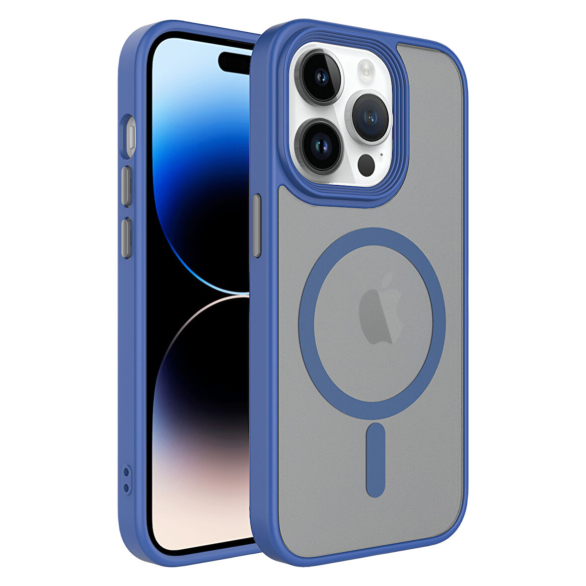 iPhone 12 Pro Max Uyumlu Mat Arka Yüzey Wireless Şarj Özellikli Zore Flet Magsafe Kılıf-Mavi