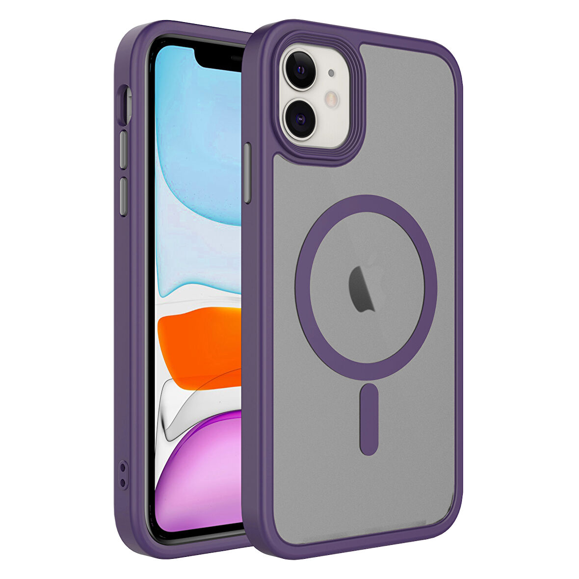 iPhone 11 Uyumlu Mat Arka Yüzey Wireless Şarj Özellikli Zore Flet Magsafe Kılıf-Derin Mor