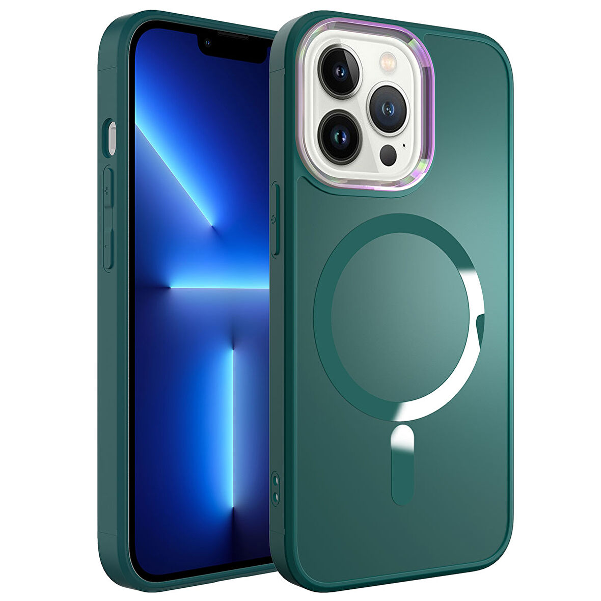 iPhone 12 Pro Max Uyumlu Magsafe Wireless Şarj Özellikli Zore Stil Kılıf-Koyu Yeşil