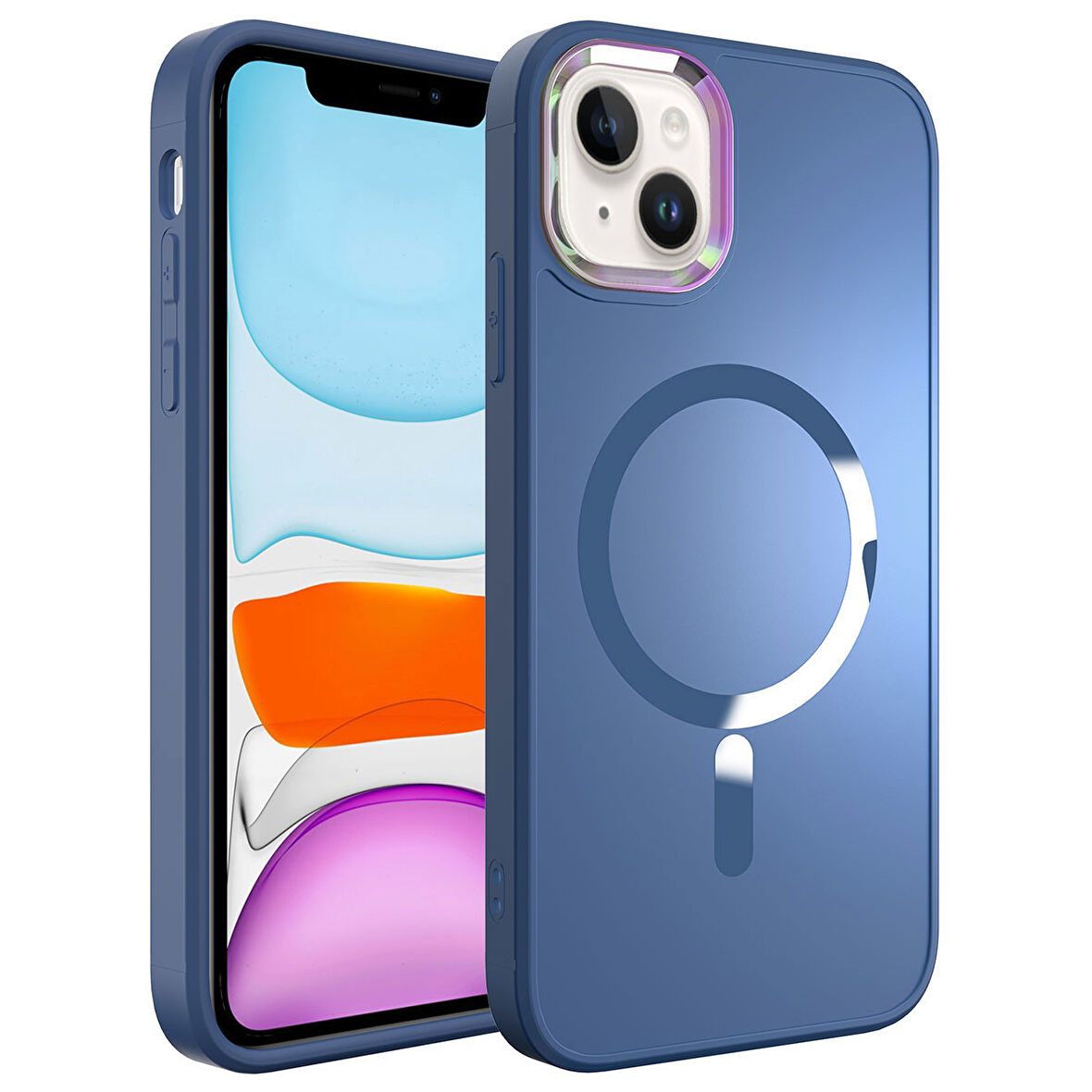 iPhone 14 Uyumlu Magsafe Wireless Şarj Özellikli Zore Stil Kılıf-Sierra Mavi