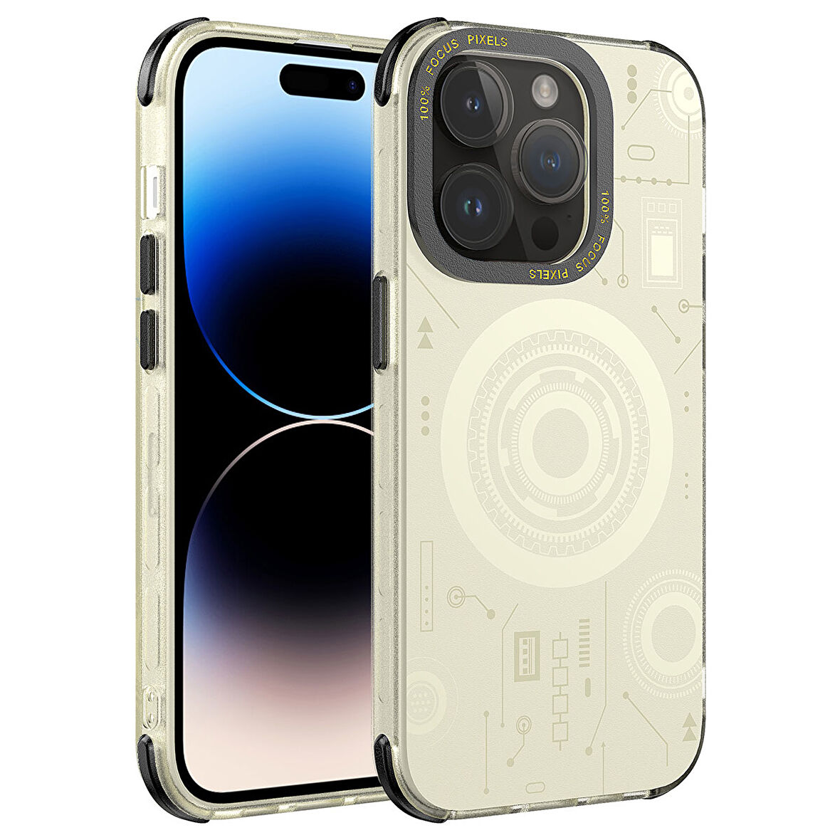 iPhone 14 Pro Max Uyumlu Zore Wireless Şarj Özellikli Desenli Hot Kılıf-Gold