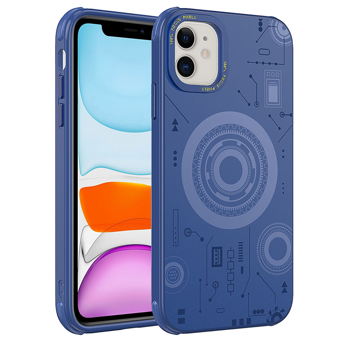 iPhone 11 Uyumlu Zore Wireless Şarj Özellikli Desenli Hot Kılıf-Lacivert