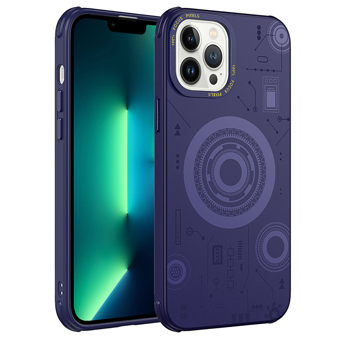 iPhone 13 Pro Uyumlu Zore Wireless Şarj Özellikli Desenli Hot Kılıf-Derin Mor