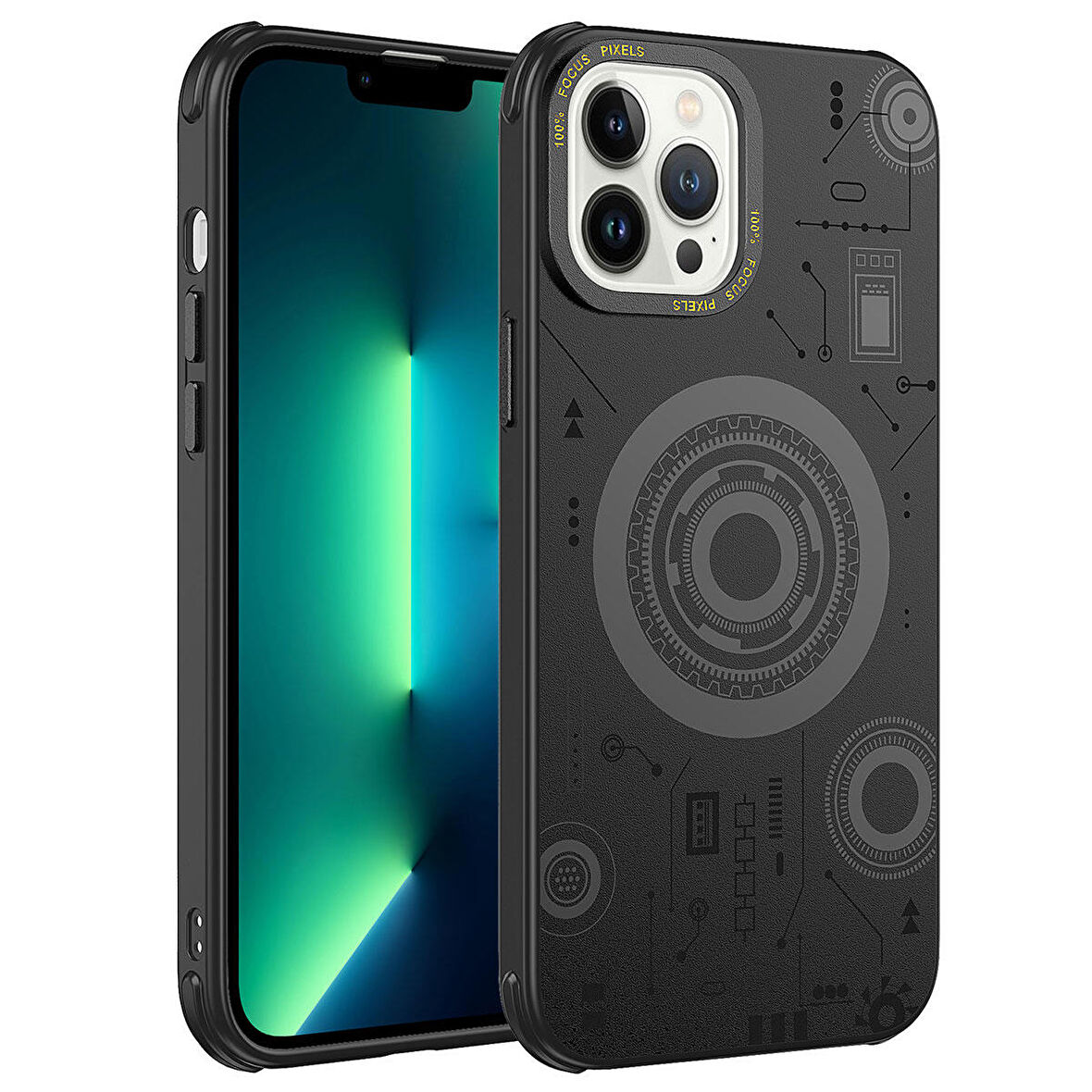 iPhone 13 Pro Max Uyumlu Zore Wireless Şarj Özellikli Desenli Hot Kapak-Siyah