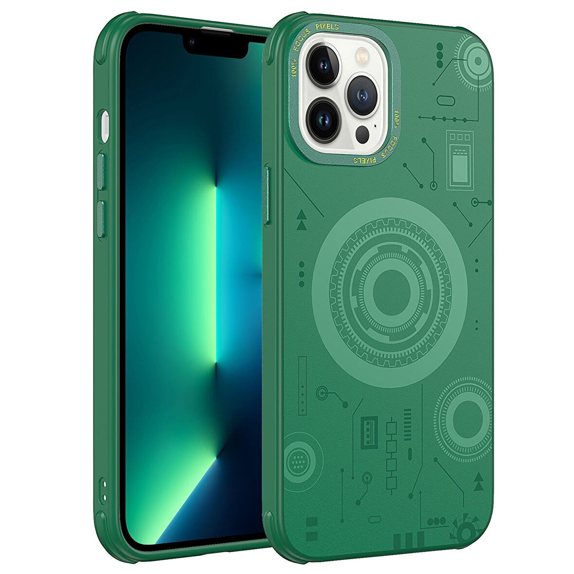 iPhone 13 Pro Max Uyumlu Zore Wireless Şarj Özellikli Desenli Hot Kılıf-Koyu Yeşil