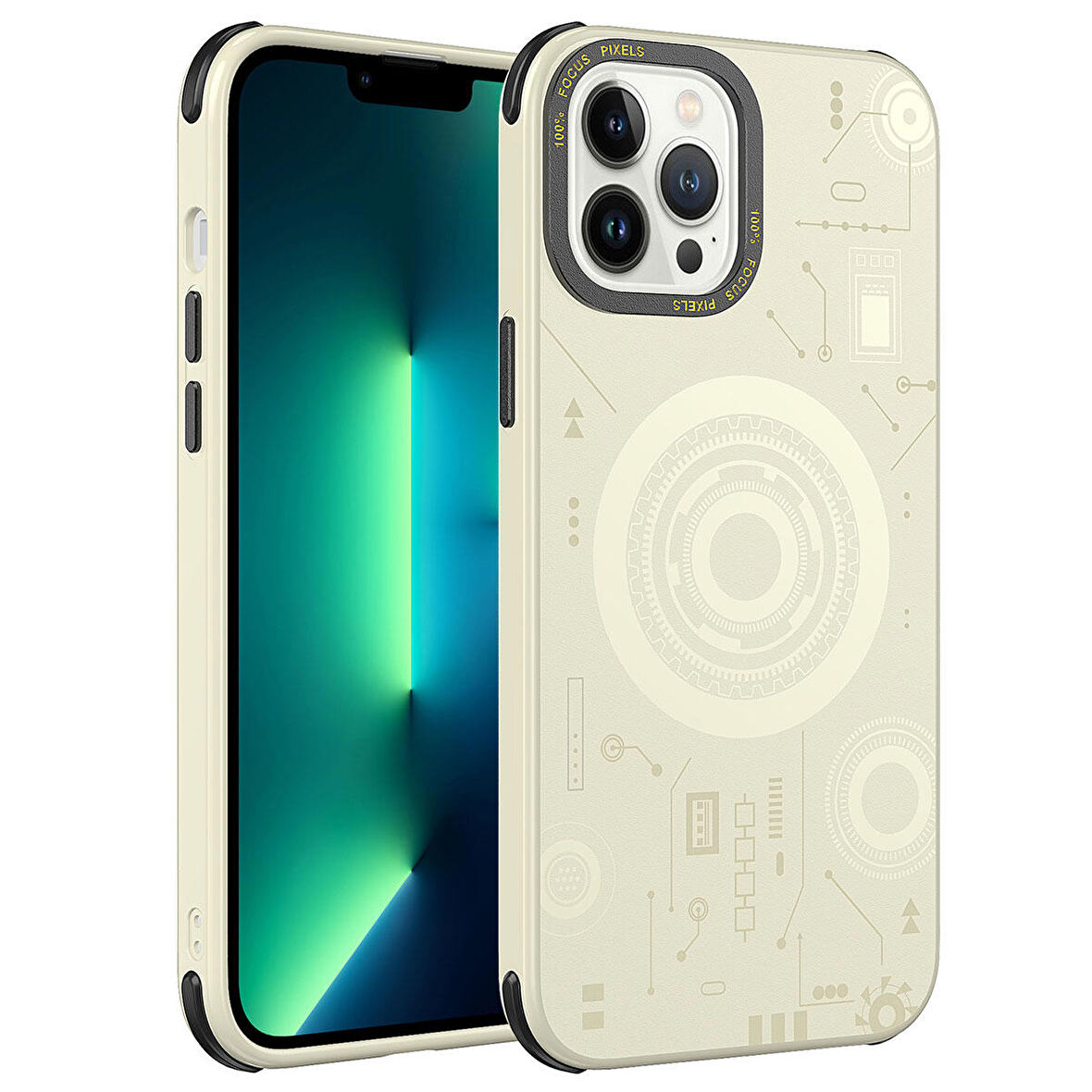 iPhone 12 Pro Max Uyumlu Zore Wireless Şarj Özellikli Desenli Hot Kapak-Gold