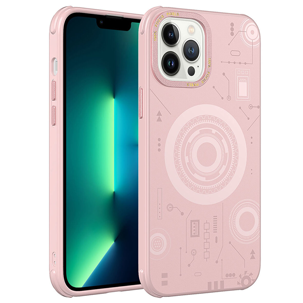 Apple iPhone 12 Pro Max Kılıf Zore Wireless Şarj Özellikli Desenli Hot Kapak-Rose Gold