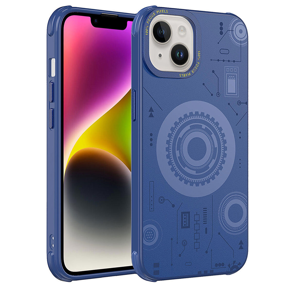 iPhone 14 Plus Uyumlu Zore Wireless Şarj Özellikli Desenli Hot Kapak-Lacivert