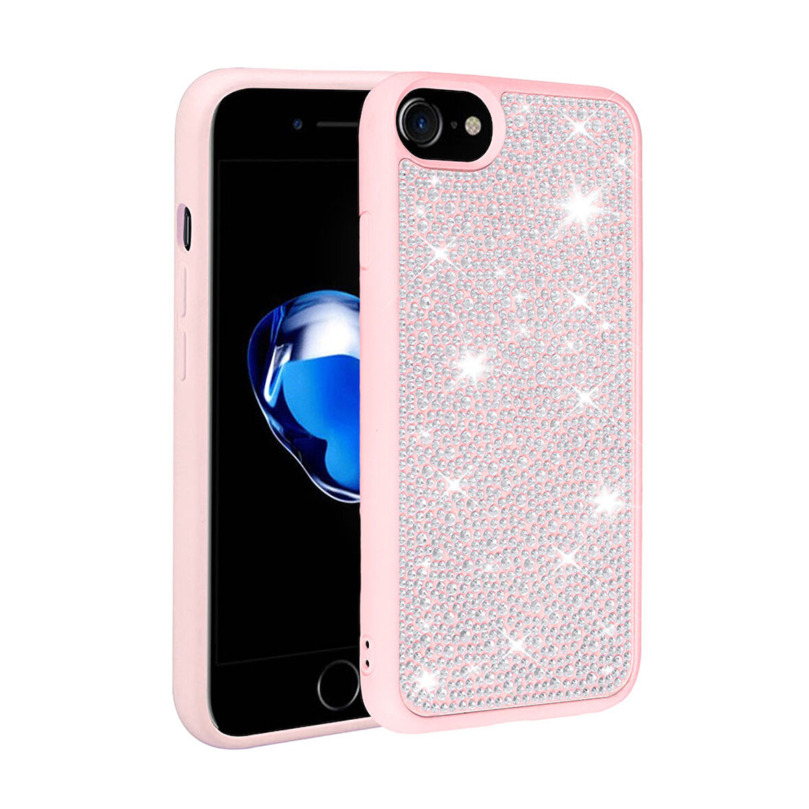 iPhone SE 2022 Uyumlu Parlak Taşlı Tasarım Zore Ston Kılıf-Pembe