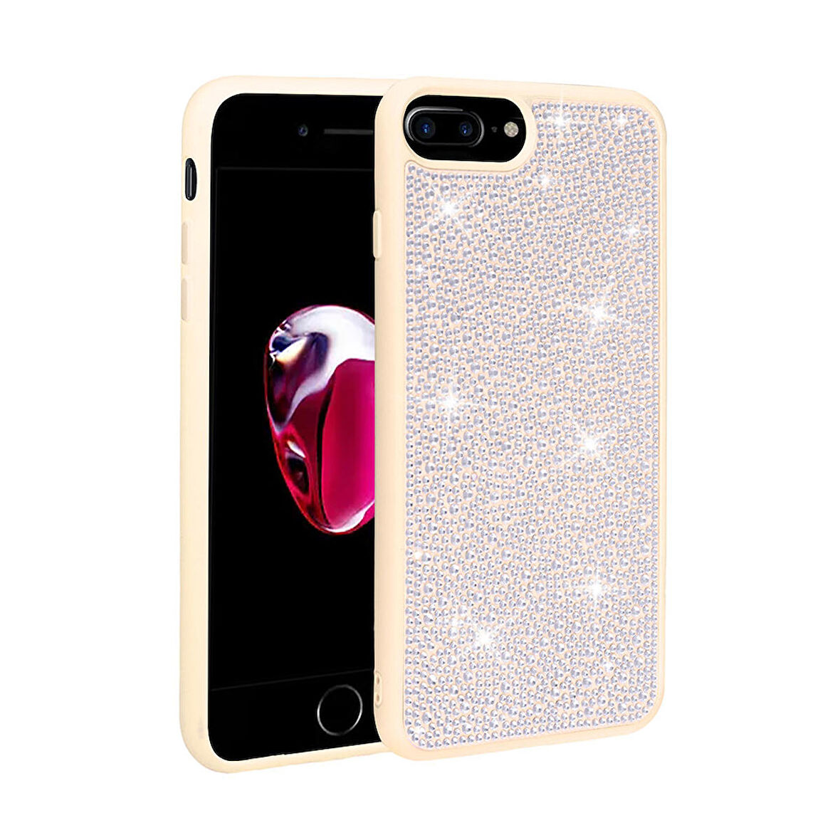 iPhone 7 Plus Uyumlu Parlak Taşlı Tasarım Zore Ston Kapak-Beyaz